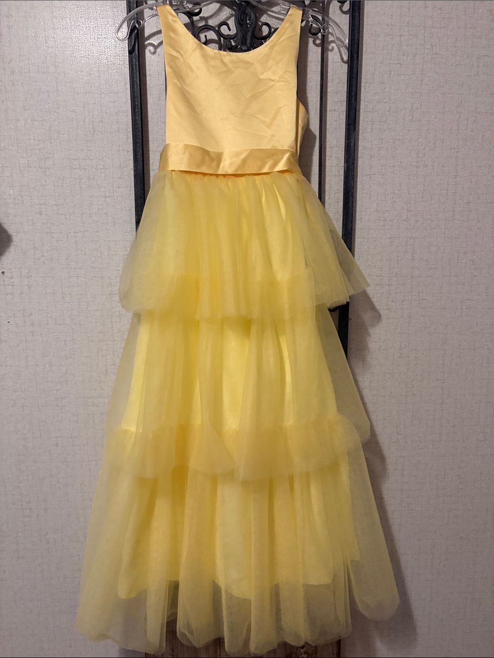 Elegant Girls Yellow Tiered Tulle Party Dress
